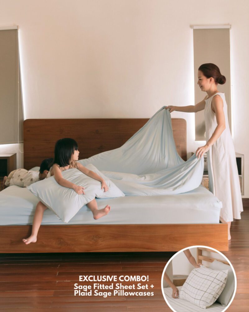 ADULT SUMMER FITTED SHEET SET [INCLUDE 2 PILLOW CASE] - SAGE